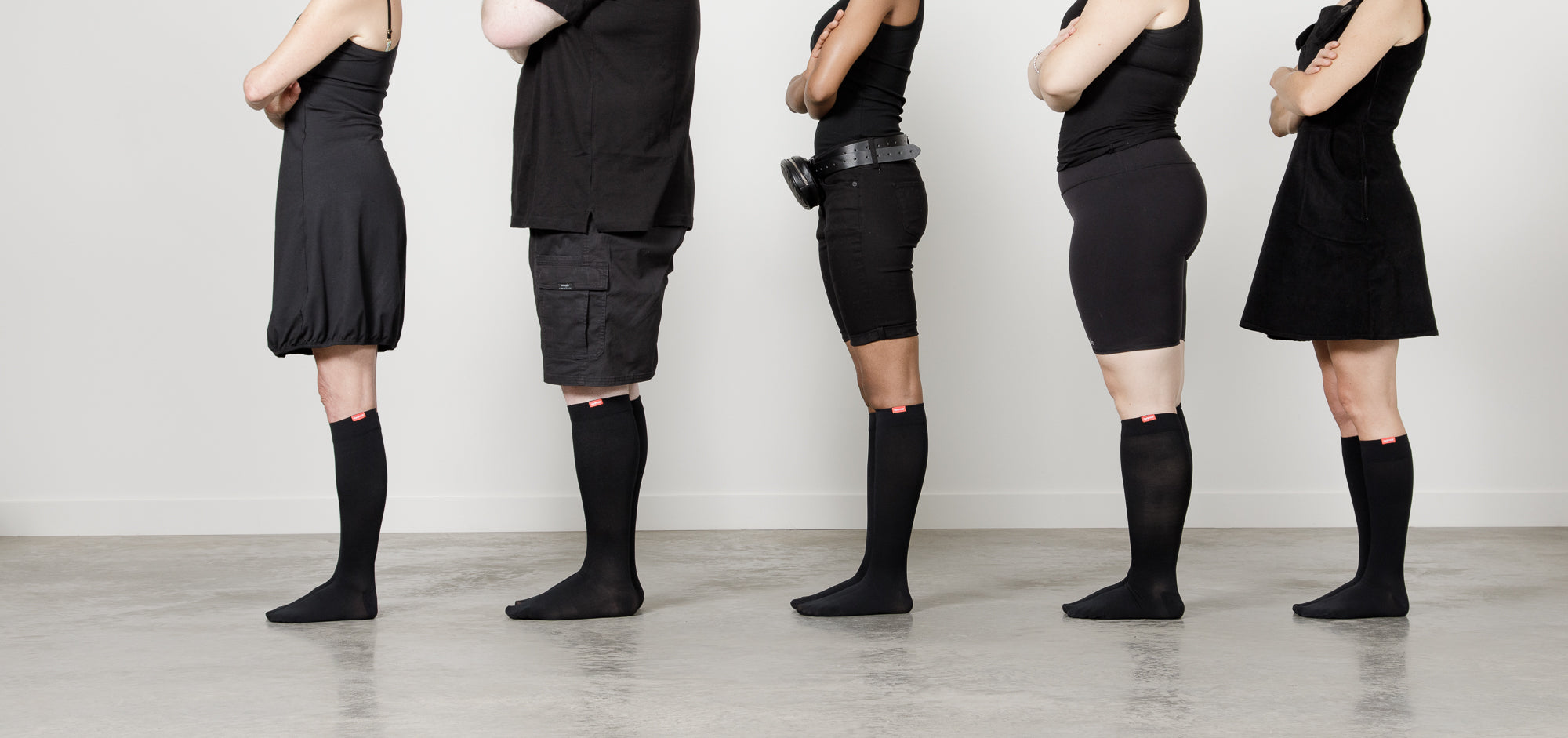 man wearing blue moisture wick nylon compression socks