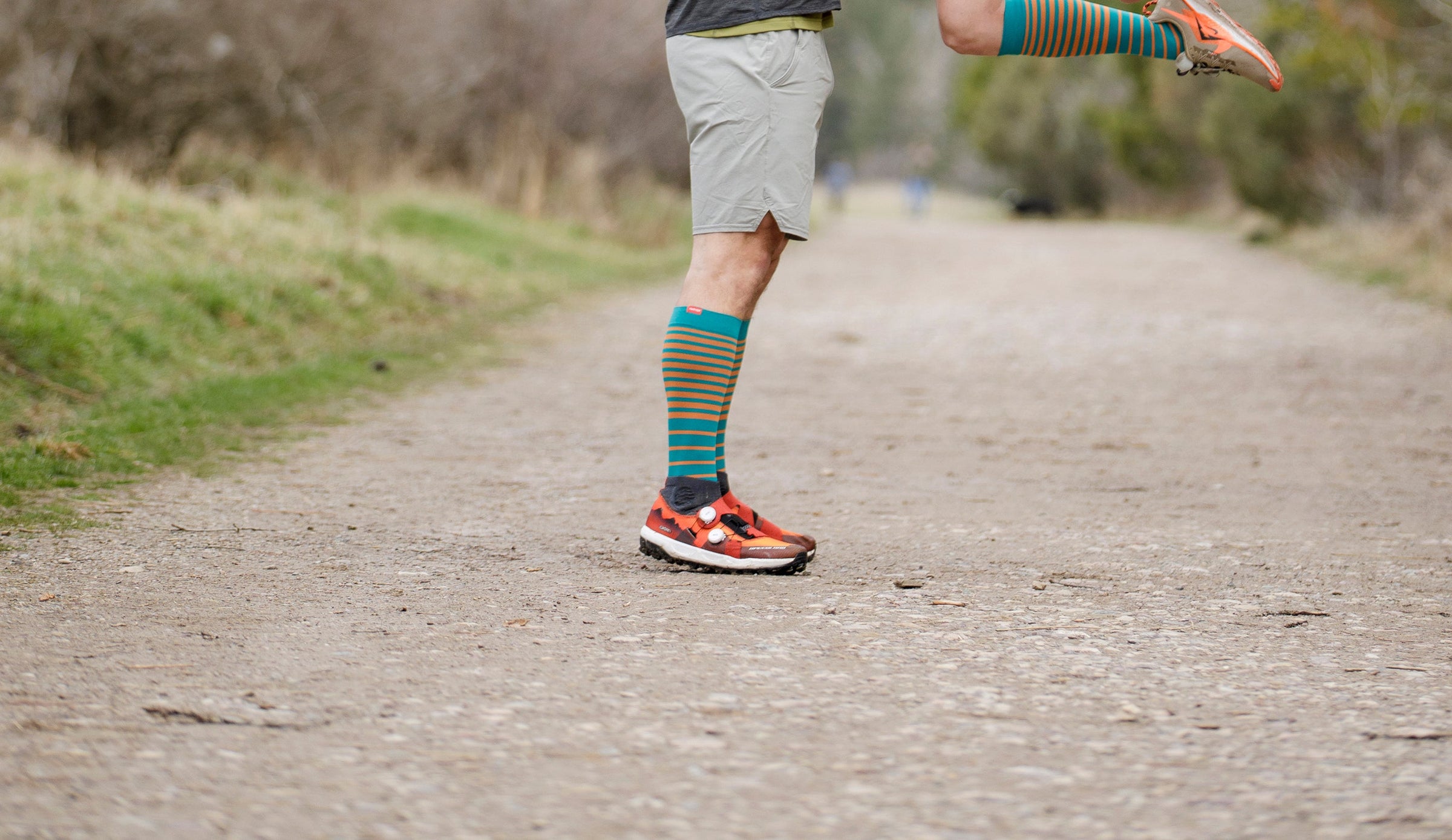 man wearing nylon compression socks