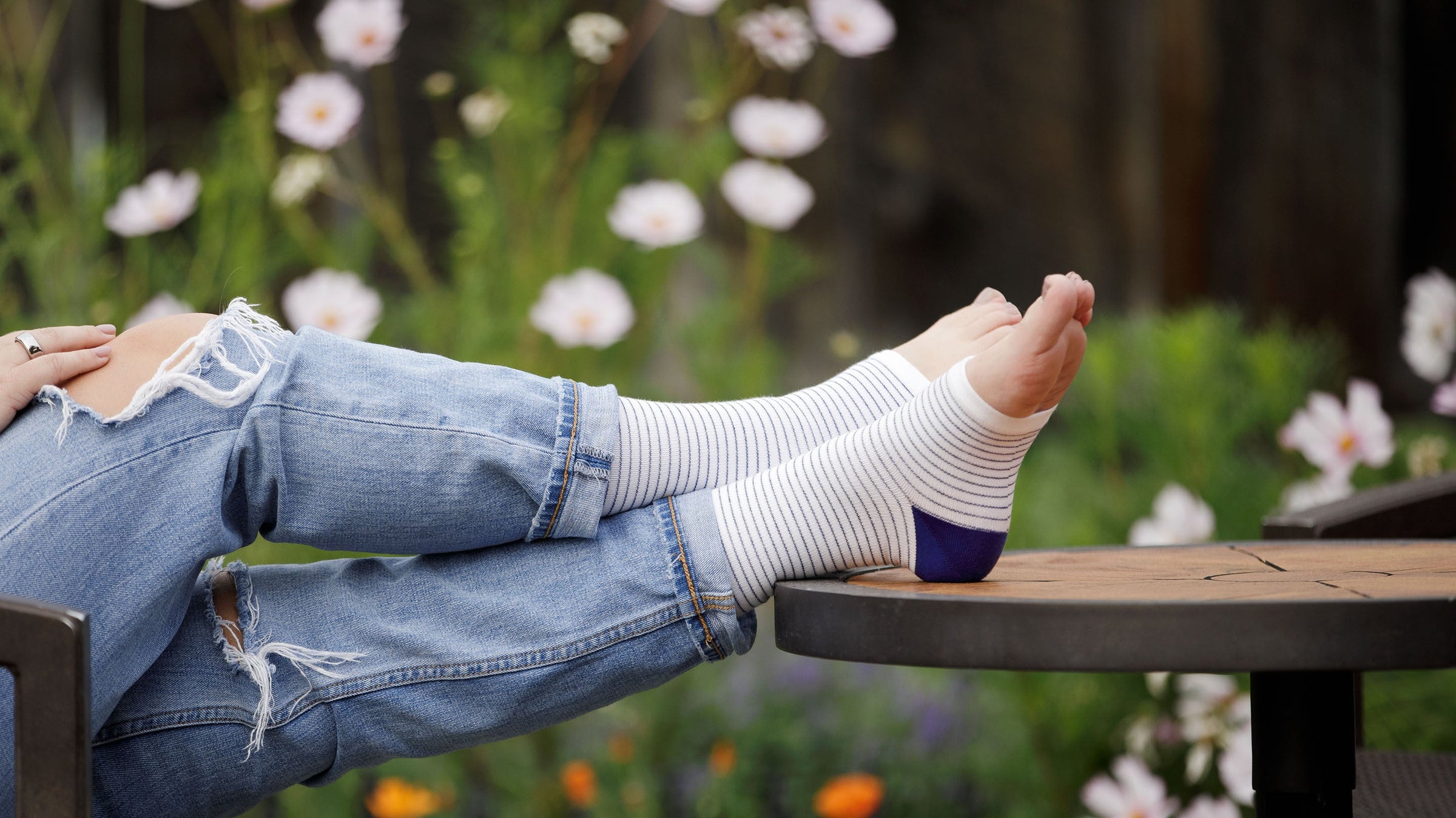 woman wearing an open-toe compression socks