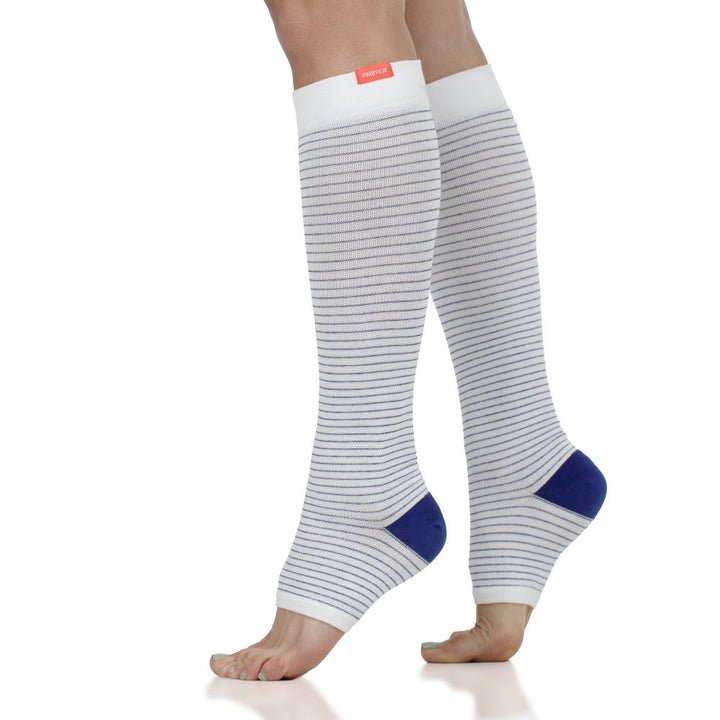 20-30 mmHg: Pinstripe (Open Toe Cotton Compression Socks)