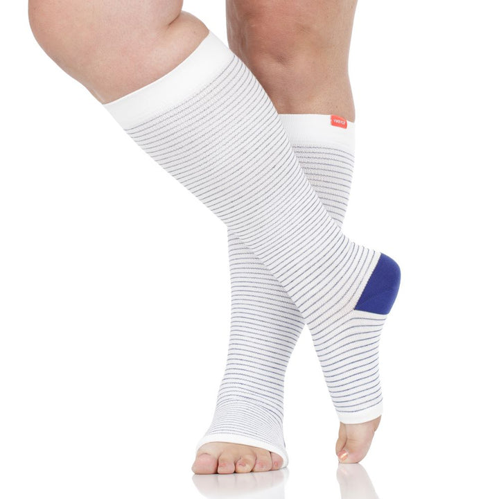 20-30 mmHg: Pinstripe (Open Toe Cotton Compression Socks)