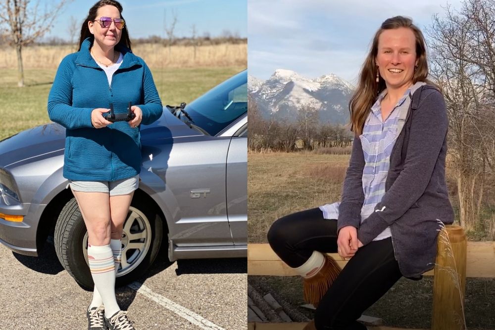 Two women wearing compression socks