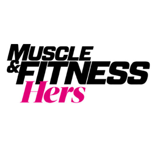 Muscle & Fitness Hers magazine logo on VIM & VIGR Compression Socks