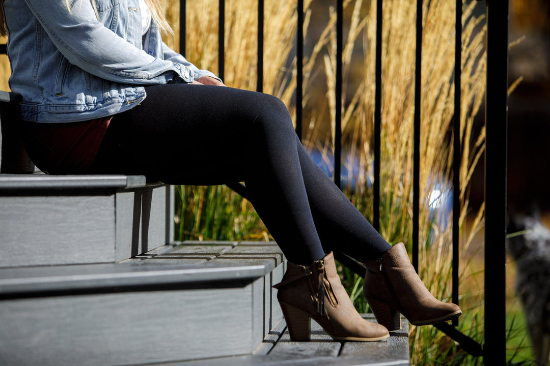 woman on stairs wearing compression tights