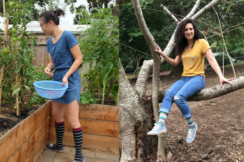 Two women wearing compression socks