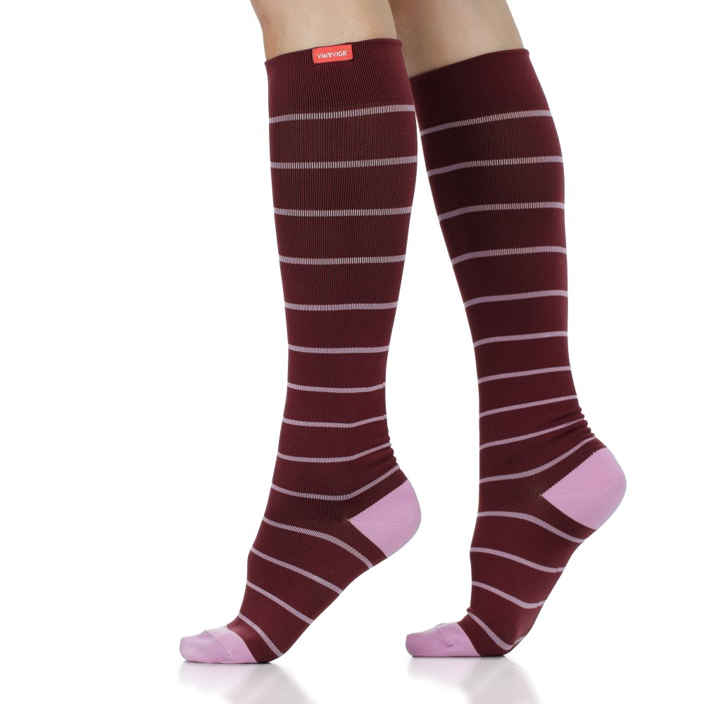 Nautical Stripe Maroon & Mulberry compression socks