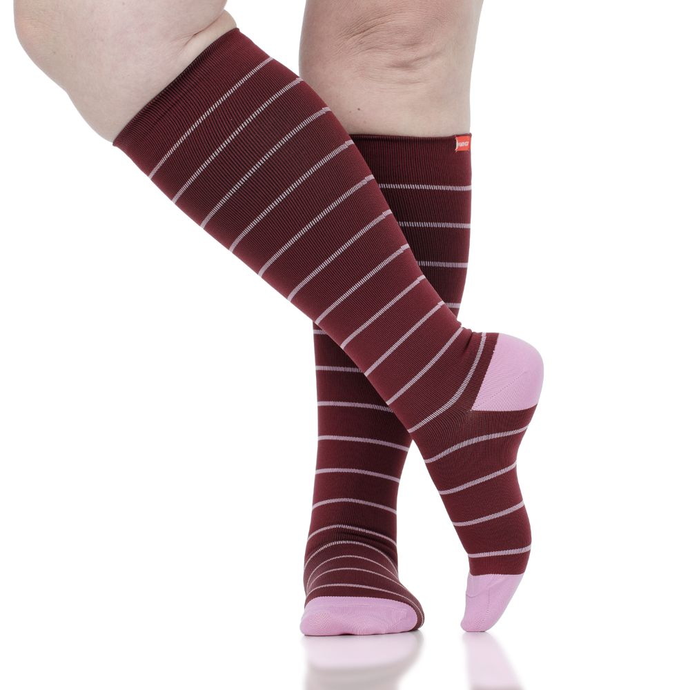 Nautical Stripe Maroon & Mulberry compression socks