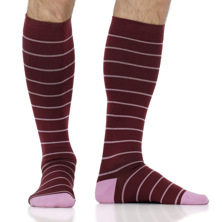 Nautical Stripe Maroon & Mulberry compression socks