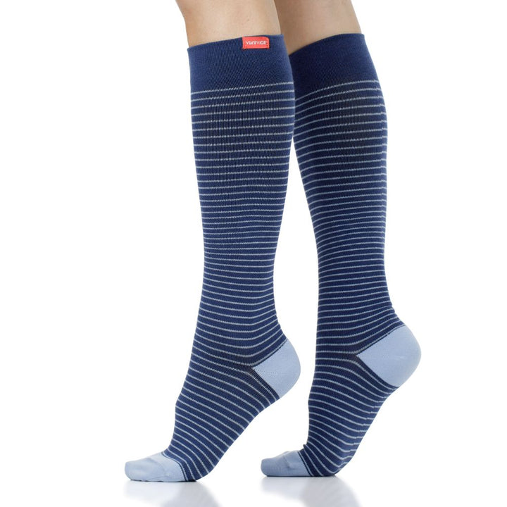 Pinstripe Navy & Light Blue compression socks