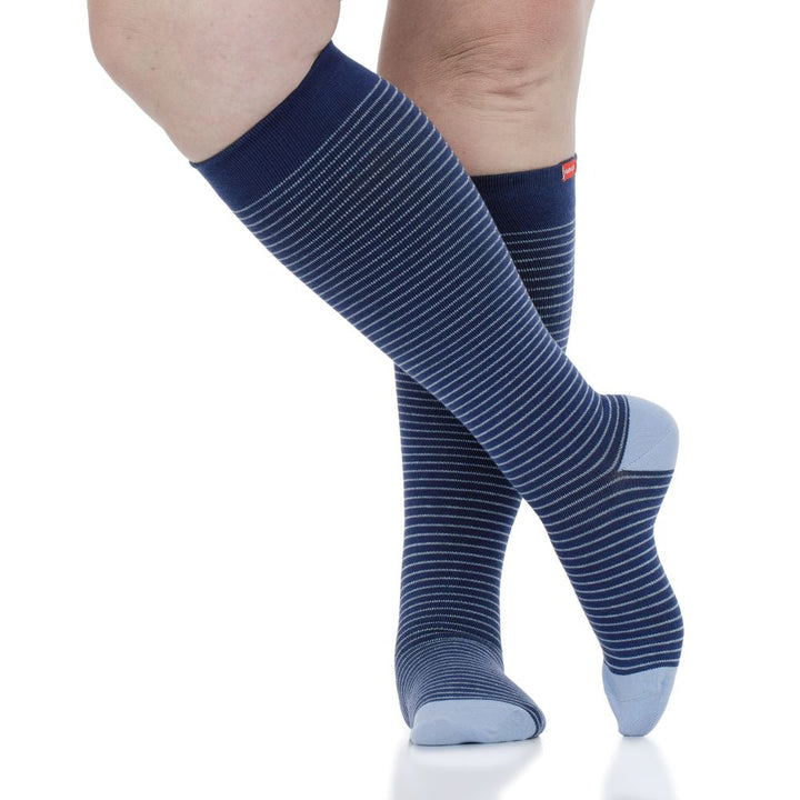 Pinstripe Navy & Light Blue compression socks
