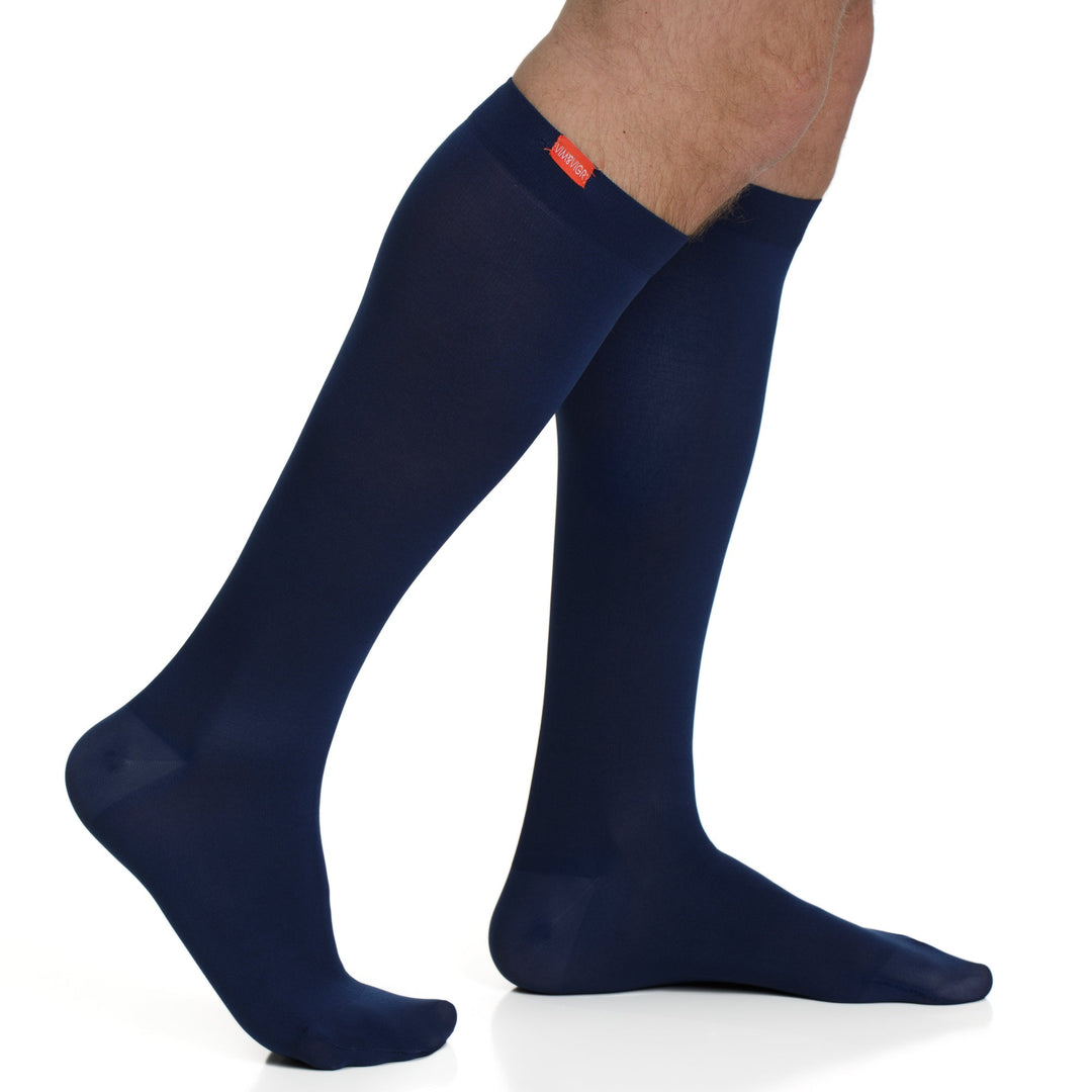 15-20 mmHg: Solid Navy (Moisture-wick Nylon) compression socks for men & women