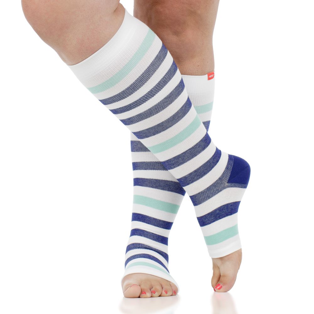 20-30 mmHg: Thick Stripe (Open Toe Sock - Cotton)