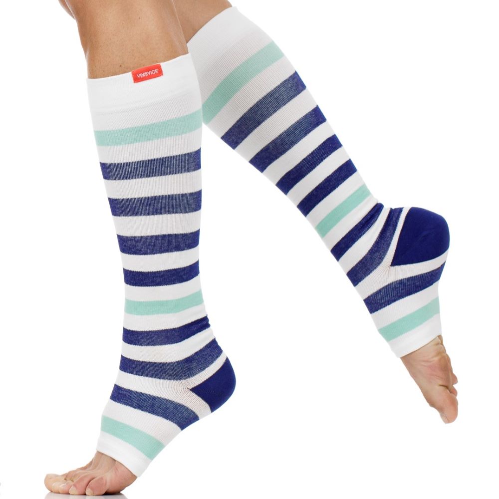 20-30 mmHg: Thick Stripe (Open Toe Sock - Cotton)