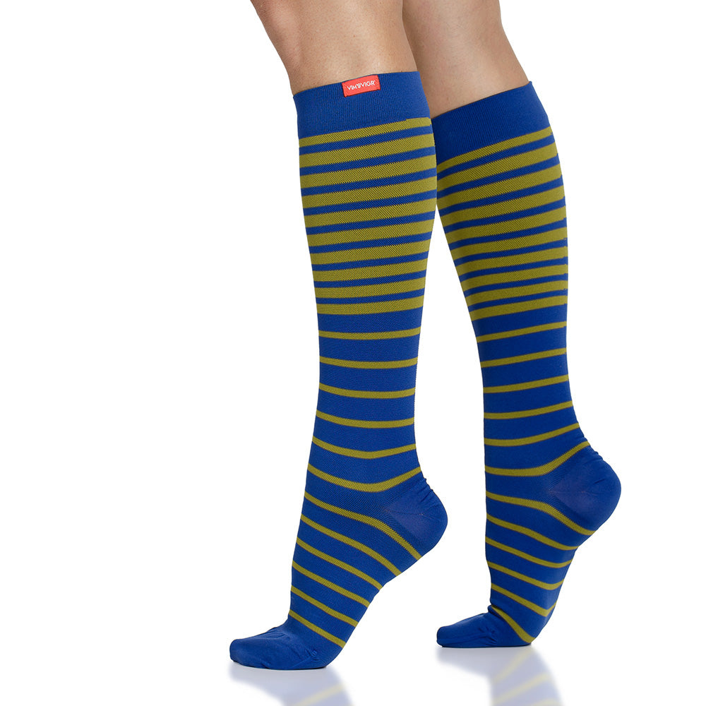 30-40 mmHg: Falling Stripe Blue Moss (Nylon) Compression Socks