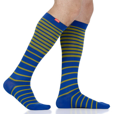 30-40 mmHg: Falling Stripe Blue Moss (Nylon) Compression Socks