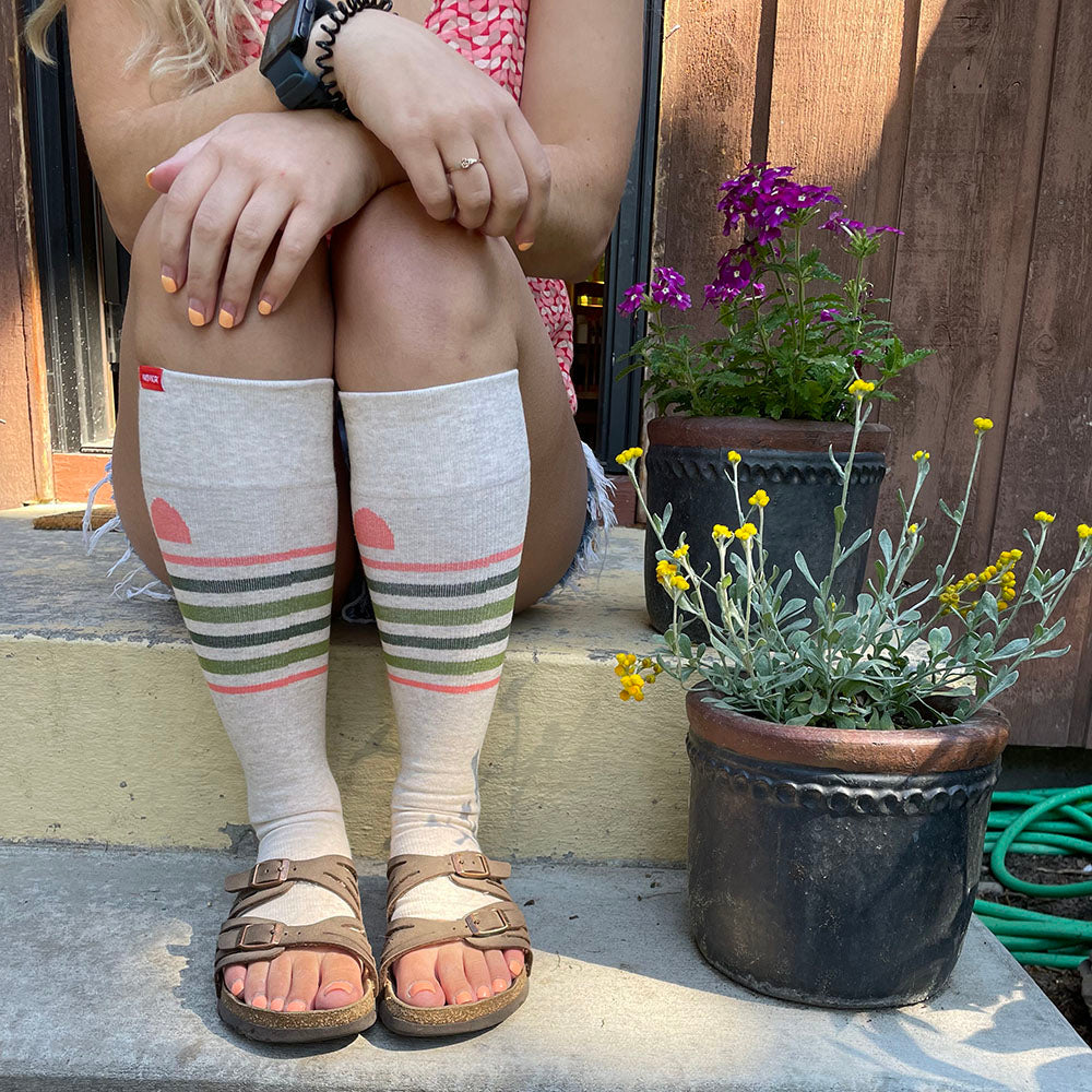 woman wearing open-toe cotton compression socks with her sandals
