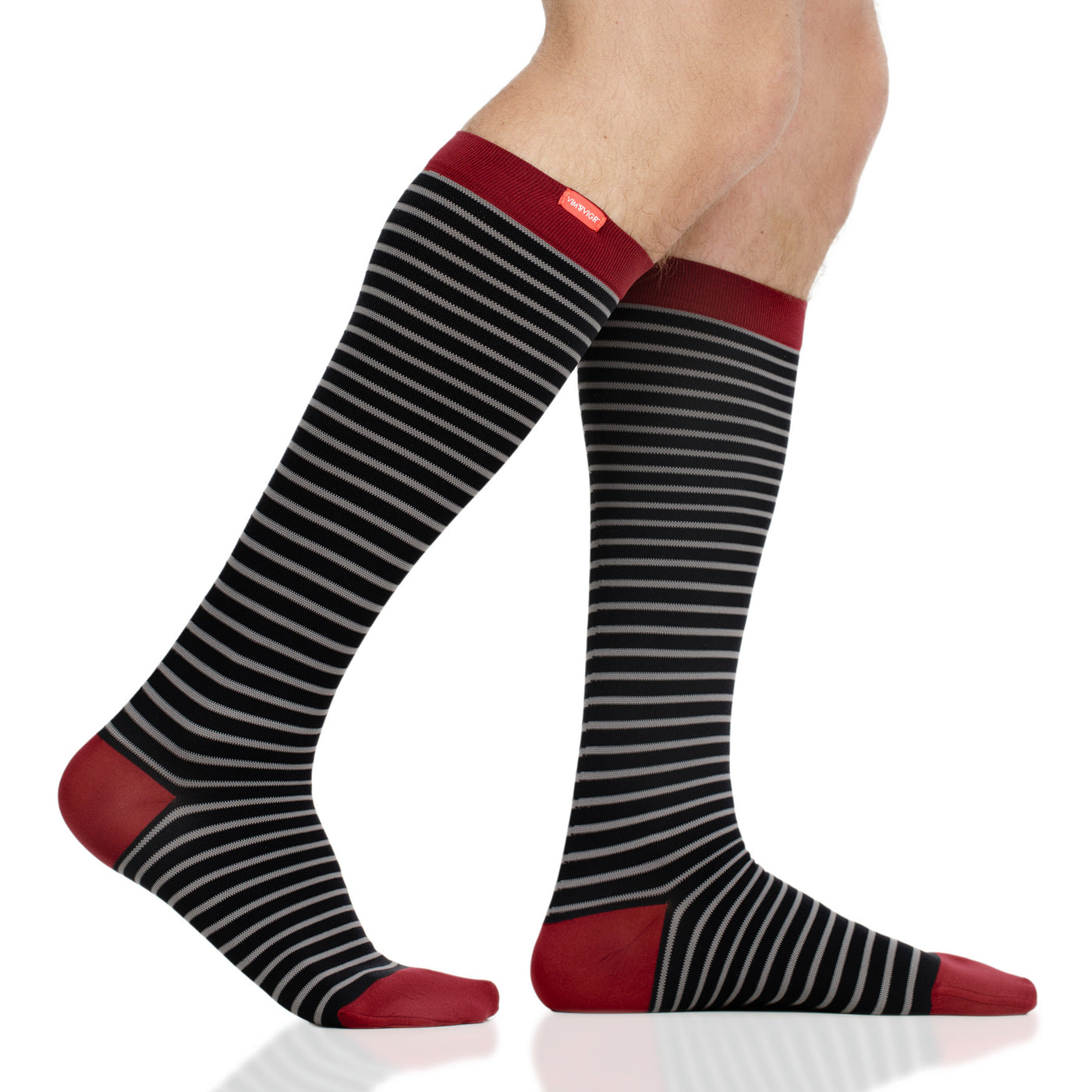 30-40 mmHg: Little Stripe Black & Grey square (Nylon) Compression Socks
