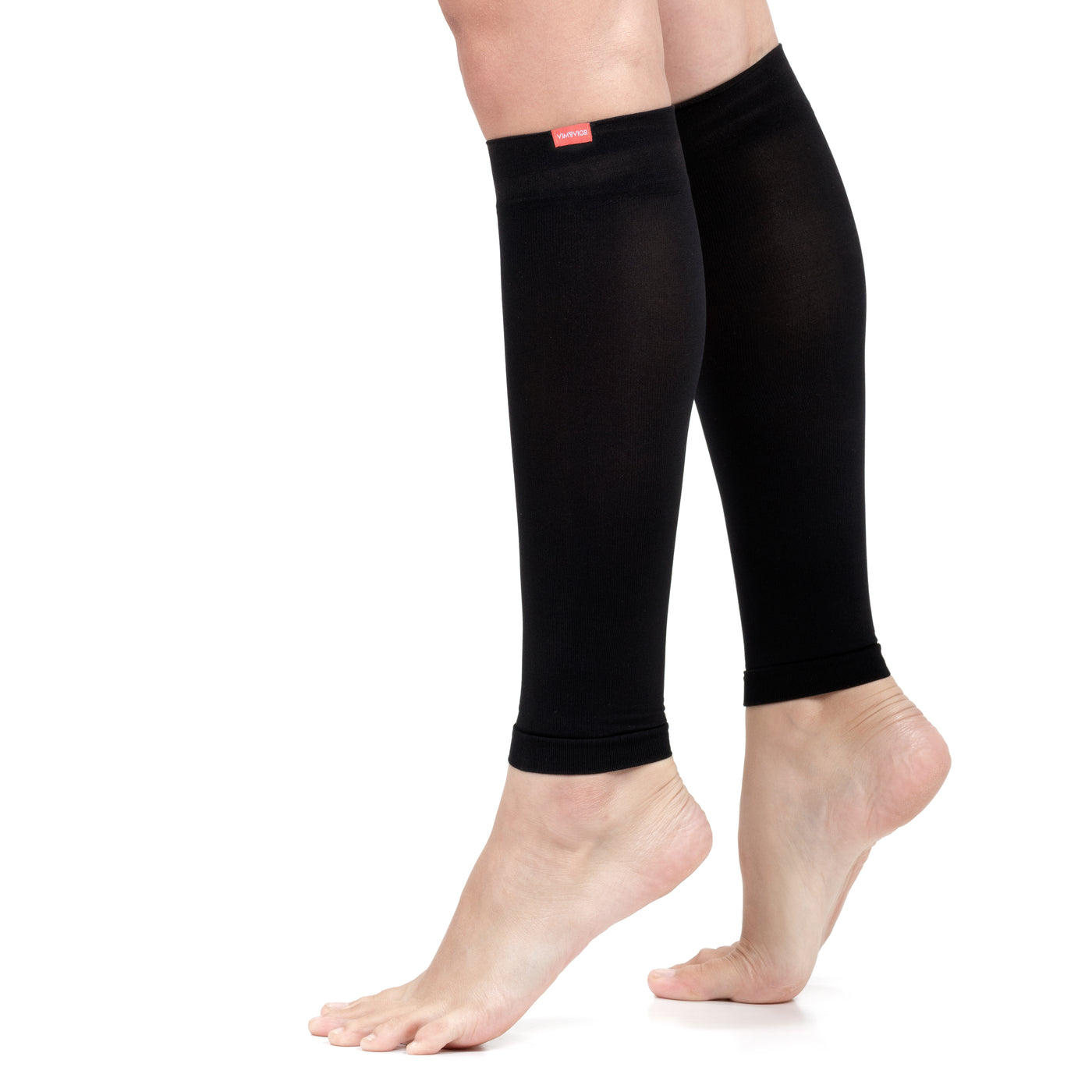 15-20 mmHg: Solid Black Compression Leg Sleeves (Nylon) for women