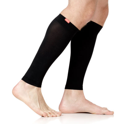 15-20 mmHg: Solid Black Compression Leg Sleeves (Nylon) for men