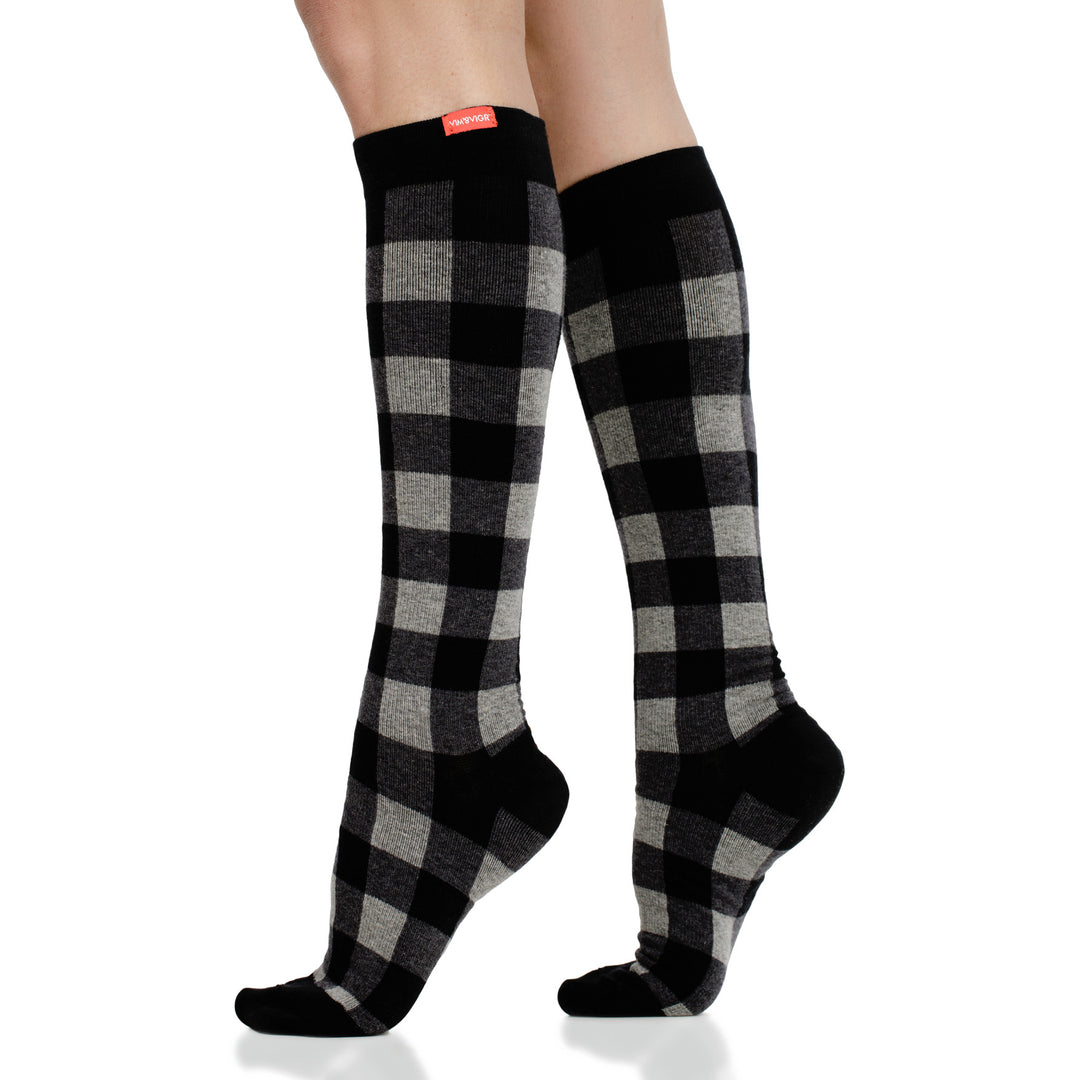 Cotton medical-grade 20-30 mmHg: Montana Plaid Heathered Grey (Cotton) Compression Socks for men & women