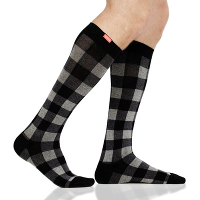 15-20 mmHg: Montana Plaid Heathered Grey square (Cotton) Compression Sock for Men & Women