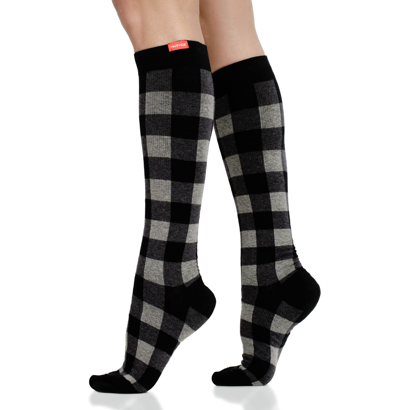 15-20 mmHg: Montana Plaid Heathered Grey square (Cotton) Compression Sock for Men & Women