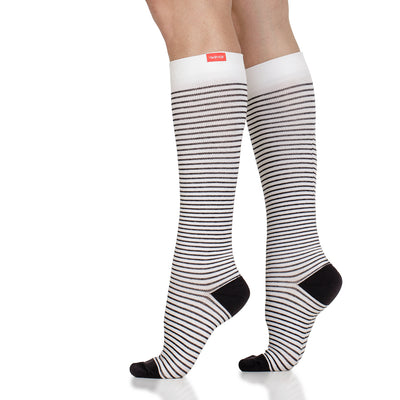 30-40 mmHg: Pinstripe Cream & Black (Cotton) Compression Socks